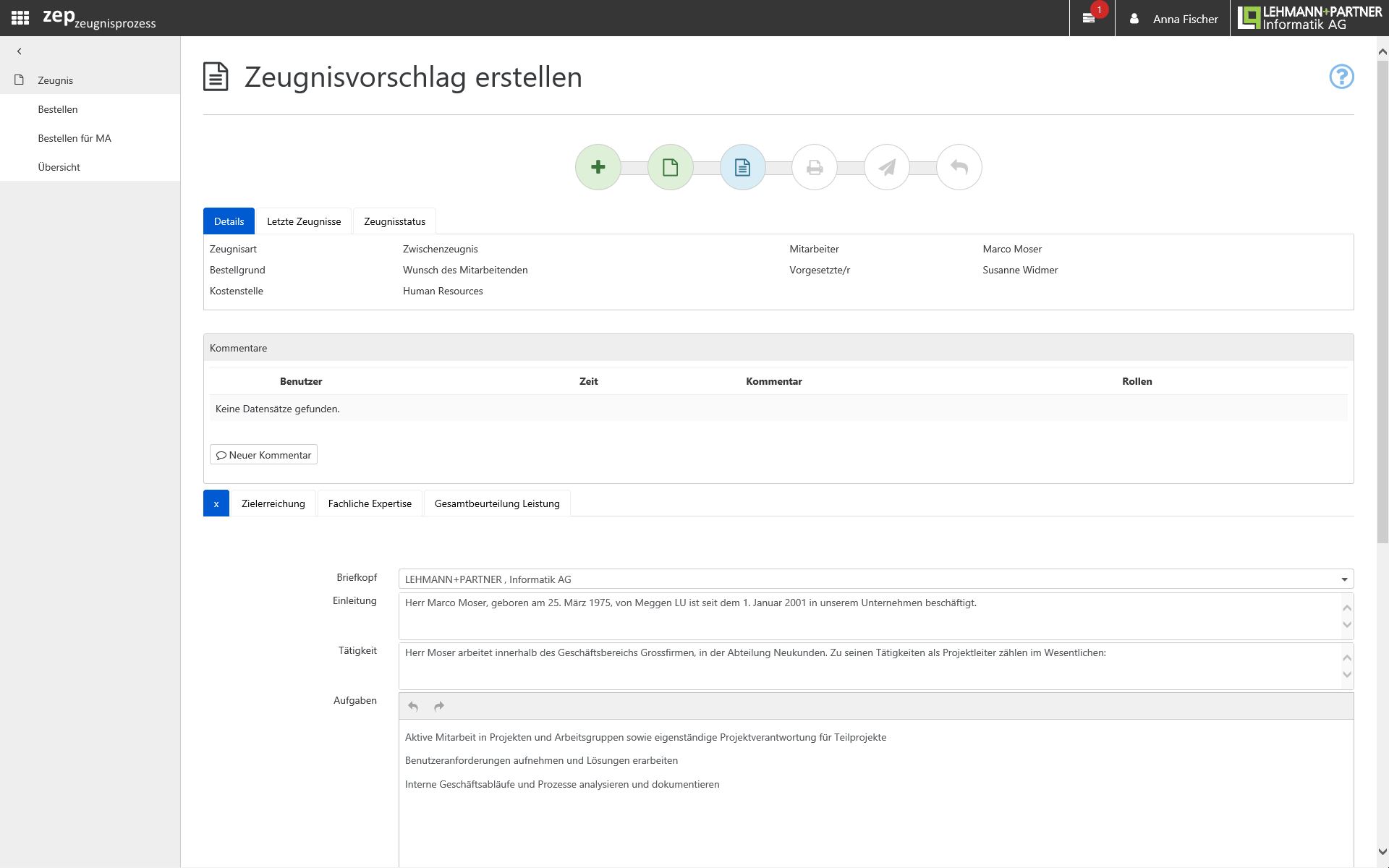 Zeugnisvorschlag