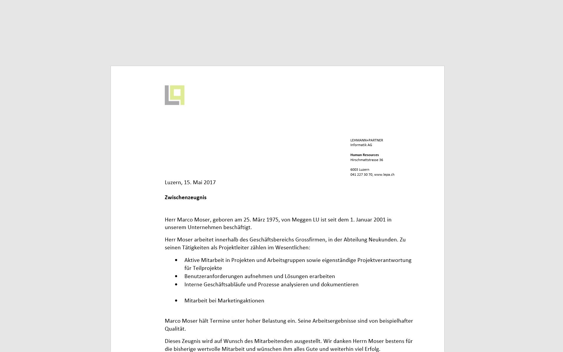 Zeugnisdokument